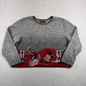 VTG 90s Rough Rider Circle T Western Graphic Fleece Pullover Women XL Gray USA